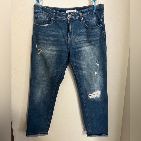 KANCAN Estilo Dark Wash Skinny Denim‎ Jeans Cuffed Distressed Women's Size 11/29 - Picture 1 of 6